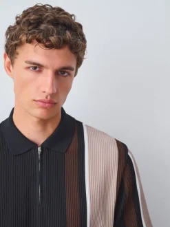 Next Noir/Brun - Polos à quart de tour Vertical Rayure New