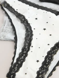 Next Noir/Crème - Lot de 4 culottes en coton et dentelle Coupe très échancrée Outlet