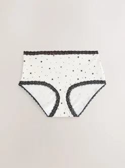 Next Noir/Crème - Lot de 4 culottes en coton et dentelle Mi-long Discount
