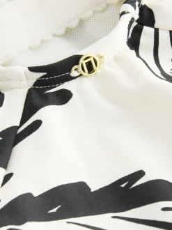 Next - Maillot de bain gainant le ventre froncé Noir/Crème Palmier Best