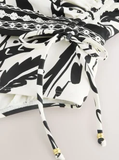 Next - Maillot de bain gainant le ventre froncé Noir/Crème Palmier Best