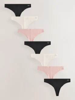 Next Noir/crème/rose - Lot de 7 culottes en coton Mélange sans VPL Hot