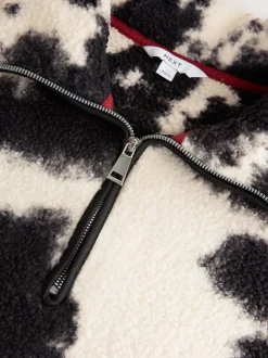 Next - Polaire douce en polaire en peau de mouton à col zippé Noir/écru imprimé vache Outlet