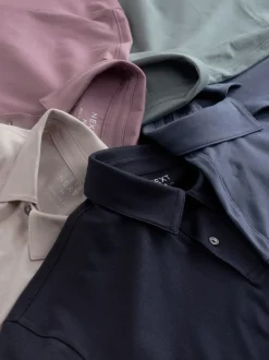 Next - Ajustement régulier - Polo en jersey Manches courtes 5 Pack Noir/écru/bleu/vert/rose New