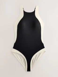 Next Noir/Ecru - Maillot de bain dos nu à col montant pour le contrôle du ventre Clearance