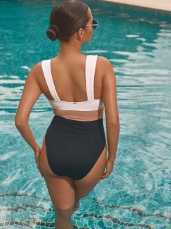 Next Noir/Ecru/Beige - Maillot de bain gainant pigeonnant