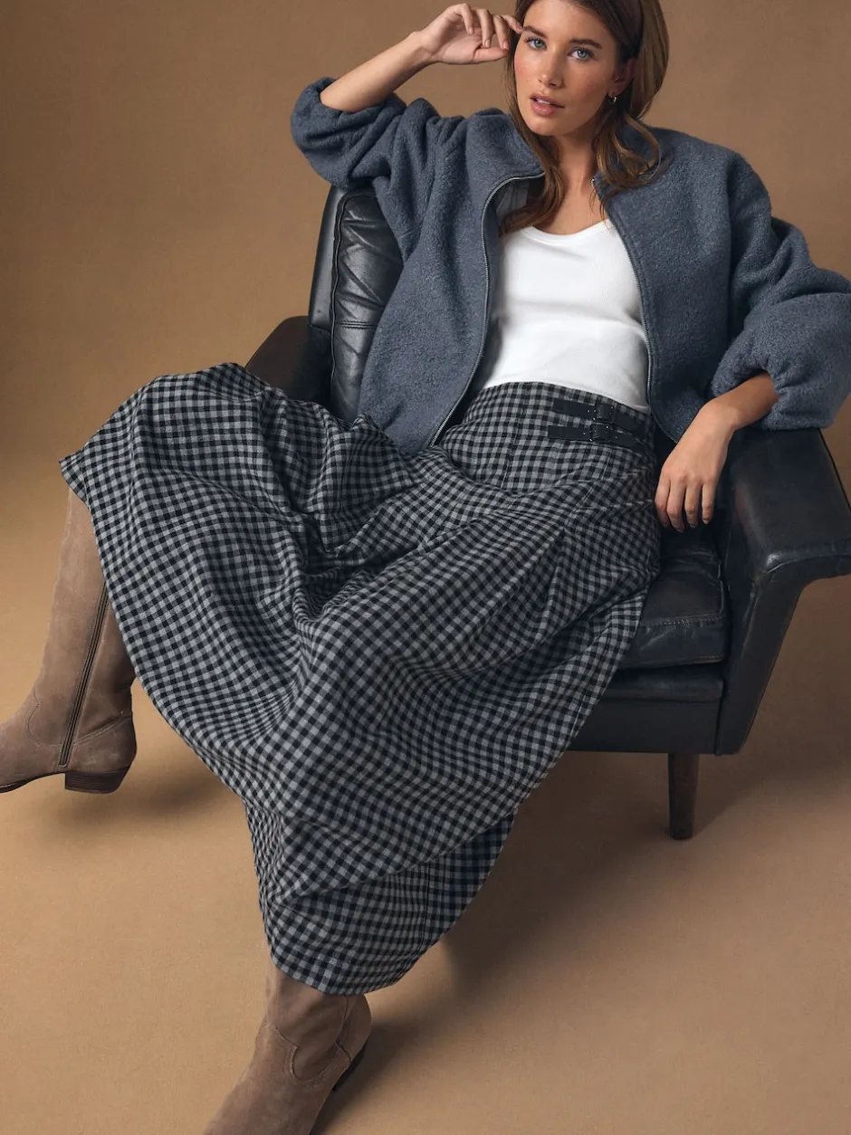 Next Noir/Gris - Jupe mi-longue kilt vichy Online