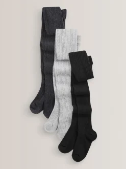 Next Noir/Gris - Lot de 3 collants en torsades de coton riche Sale