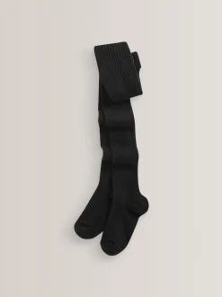 Next Noir/Gris - Lot de 3 collants en torsades de coton riche Sale