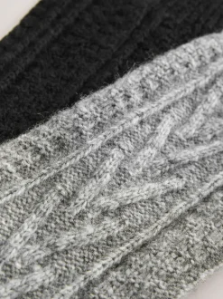 Next Noir/Gris - Lot de 2 paires de chaussettes à câble thermique épaisses Clearance