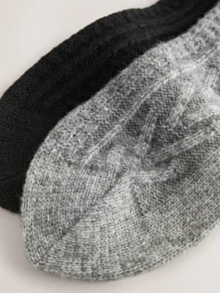 Next Noir/Gris - Lot de 2 paires de chaussettes à câble thermique épaisses Clearance