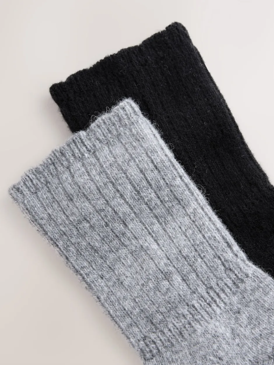 Next Noir/Gris - Lot de 2 paires de chaussettes en laine mérinos Online