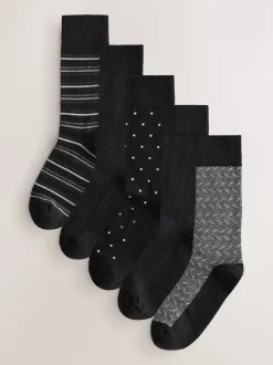 Next Noir/Gris - Pattern Smart Socks 5 Pack New