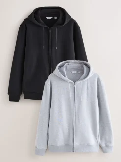 Next Noir/gris chiné - Lot de 2 sweats à capuche zippés en jersey épais coton riche