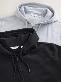 Next Noir/gris chiné - Lot de 2 sweats à capuche zippés en jersey épais coton riche