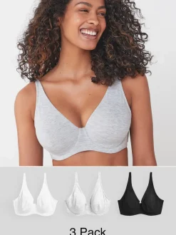 Next Noir/Gris chiné/Blanc - Lot de soutiens-gorge DD en coton Blend Ultimate Comfort 3 Coupe pleine sans rembourrage New