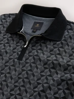 Next Noir/gris géométrique - Polo à motif quart de zip Best
