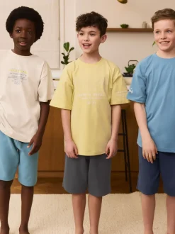 Next - Pyjama court 3 Pack (3-16ans) noir/gris/jaune New