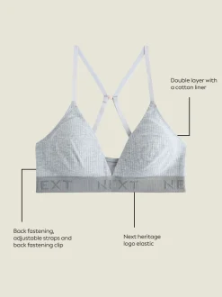 Next Noir/gris/rose - Lot de 3 bralettes en coton côtelé à logo Clearance