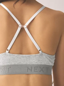 Next Noir/gris/rose - Lot de 3 bralettes en coton côtelé à logo Clearance