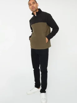 Threadbare - Sweat-shirt bicolore en polaire à col zippé Noir/kaki Online