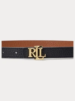 Lauren Ralph Lauren Noir/Lauren Fauve - 1.9cm Ceinture réversible en cuir galet à logo skinny Discount