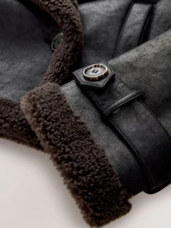 Next Noir/Marron Chocolat - Veste aviateur raccourcie en faux shearling Hot