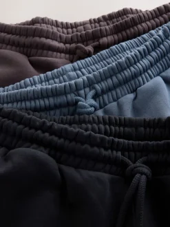 Next Noir/MARRON CHOCOLAT/Bleu acier - Brushback Heavyweight 3 Pack Joggings New