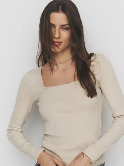 The Set Noir/Marron Chocolat/Crème/Blanc - lot de 4 hauts côtelés à col carré