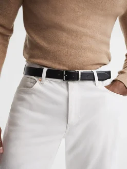 Reiss Noir/Marron foncé - Ceinture Ricky en cuir Réversible New