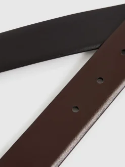 Reiss Noir/Marron foncé - Ceinture Ricky en cuir Réversible New