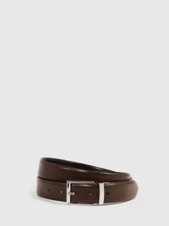 Reiss Noir/Marron foncé - Ceinture Ricky en cuir Réversible New