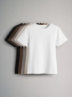 The Set Noir/marron/neutre/nude/blanc - lot de 5 t-shirts ajustés à col ras du cou à manches courtes Online