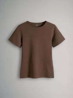 The Set Noir/marron/neutre/nude/blanc - lot de 5 t-shirts ajustés à col ras du cou à manches courtes Online