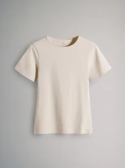 The Set Noir/marron/neutre/nude/blanc - lot de 5 t-shirts ajustés à col ras du cou à manches courtes Online