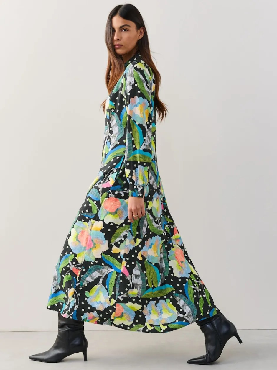 Next Noir/Multicolore Fleuri - Robe chemise mi-longue à manches longues Best