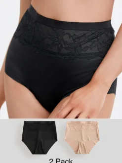 Next Noir/Nu - Culotte amincissante légère à taille haute en dentelle 2 Pack Hot