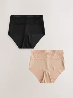 Next Noir/Nu - Culotte amincissante légère à taille haute en dentelle 2 Pack Hot