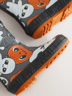 Next - Bottes de pluie à poignée Noir/Orange Halloween