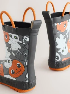 Next - Bottes de pluie à poignée Noir/Orange Halloween