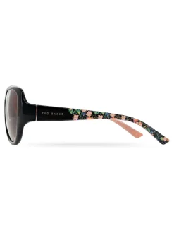 Ted Baker Noir/Rose - Lunettes de soleil femme oversize avec imprimé floral exclusif sur les branches Outlet