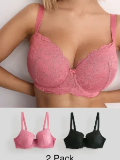 Next Noir/Rose - Soutien-gorge en dentelle DD+ 2 Pack Best