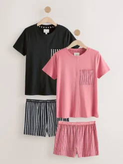 Next Noir/Rose Rayure - Ensemble de 2 pyjamas shorts Outlet