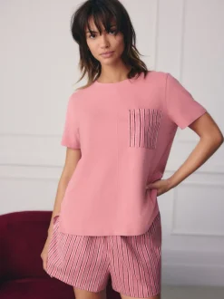Next Noir/Rose Rayure - Ensemble de 2 pyjamas shorts Outlet
