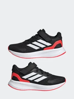 adidas - Baskets de course Runfalcon 5 à lacets élastiques pour enfant Noir/Rouge