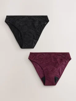 Next noir/rouge baie - Lot de 2 slips All Over en dentelle à débit moyen New