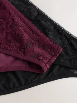 Next noir/rouge baie - Lot de 2 slips All Over en dentelle à débit moyen New