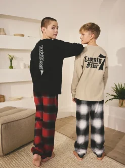 Next - Lot de 2 pyjamas en tissu à carreaux à manches longues (3-16ans) Noir/Rouge/Beige Sable Offline Best