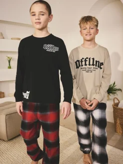 Next - Lot de 2 pyjamas en tissu à carreaux à manches longues (3-16ans) Noir/Rouge/Beige Sable Offline Best