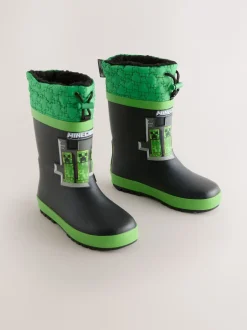 Next Noir/Vert - Bottes de pluie Minecraft à doublure chaude Clearance